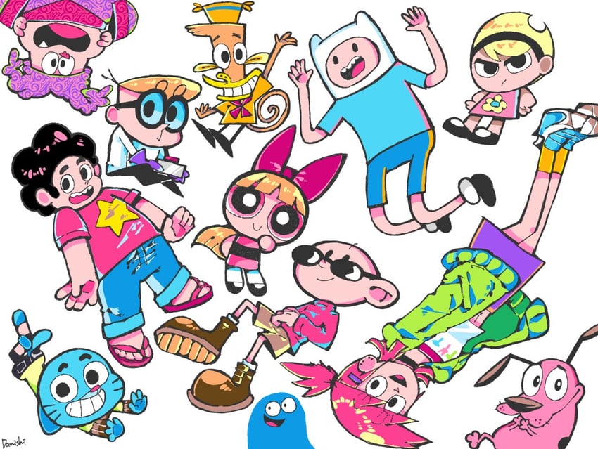 blossom, frankie foster, finn the human, mandy, steven quartz universe, and 7 more (adventure time and 11 more) drawn by danishi