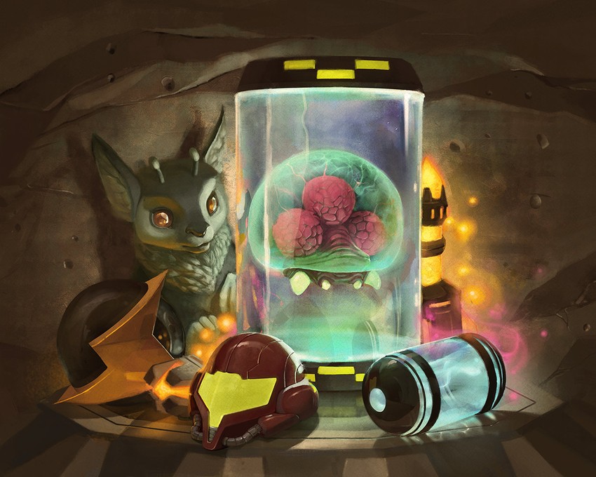 metroid, metroid larva, and etecoon (metroid and 2 more) drawn by photia
