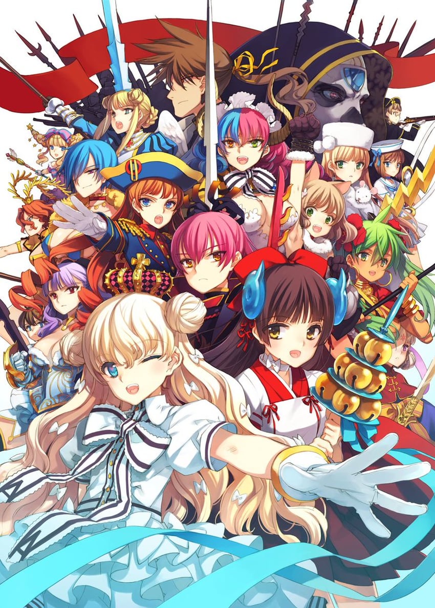 protagonist, himiko, king arthur, gawain, ivan, and 13 more (eiyuu senki) drawn by oyari_ashito