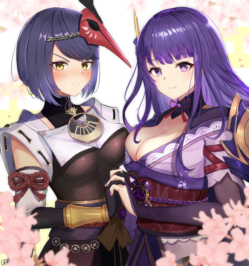 raiden shogun and kujou sara (genshin impact) drawn by gao_kawa
