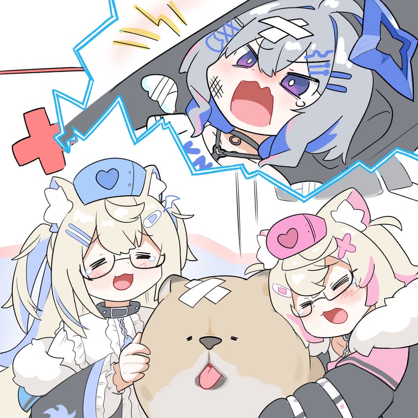 amane kanata, fuwawa abyssgard, and mococo abyssgard (hololive and 2 more) drawn by snowmya