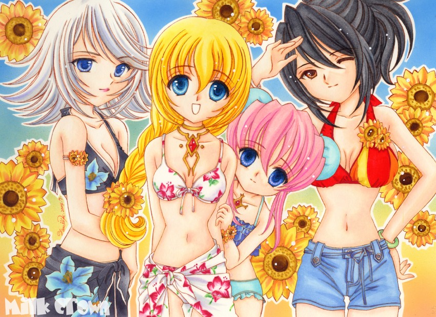 colette brunel, fujibayashi sheena, presea combatir, and raine sage (tales of and 1 more) drawn by kazuki_yuu