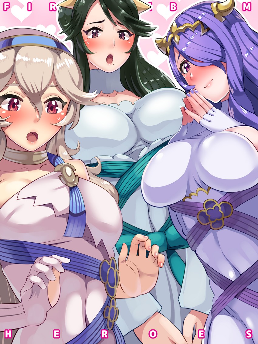 female corrin, camilla, and mikoto (fire emblem and 2 more) drawn by boris_(noborhys)