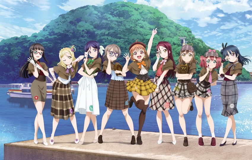 watanabe you, tsushima yoshiko, sakurauchi riko, takami chika, matsuura kanan, and 4 more (love live! and 1 more)