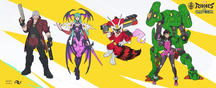 morrigan aensland, dante, tron bonne, peni parker, rocket raccoon, and 4 more (marvel and 11 more) drawn by john_dimayuga