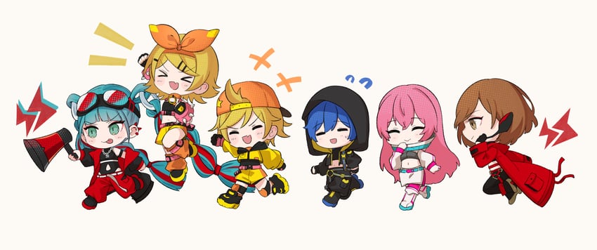 hatsune miku, kagamine rin, kagamine len, megurine luka, kaito, and 7 more (vocaloid and 1 more) drawn by soup_dumplin