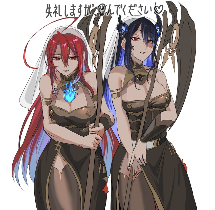 mori calliope, nerissa ravencroft, and elizabeth rose bloodflame (hololive and 1 more) drawn by set7