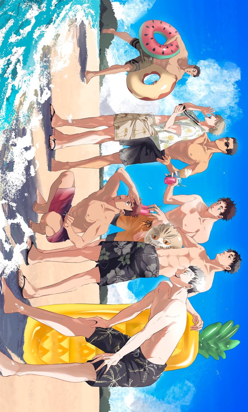 bokuto koutarou, akaashi keiji, konoha akinori, and komi haruki (haikyuu!!) drawn by wansan_hq