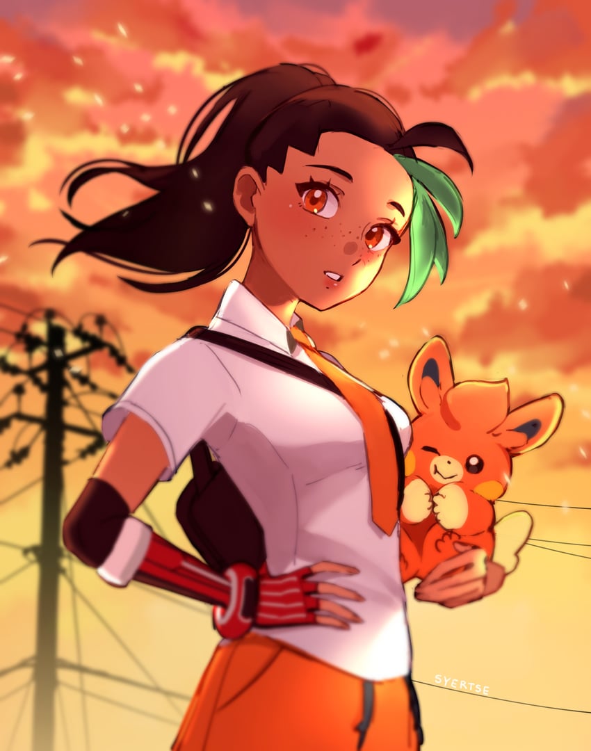 nemona and pawmi (pokemon and 1 more) drawn by syertse