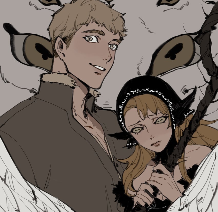marcille donato, laios touden, and winged lion (dungeon meshi) drawn by user_uzkk5728