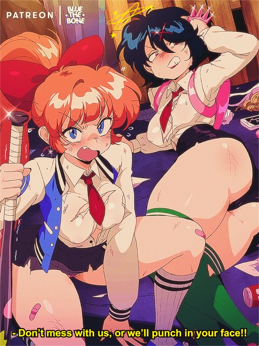 kyoko and misako (kunio-kun series and 1 more) drawn by bluethebone