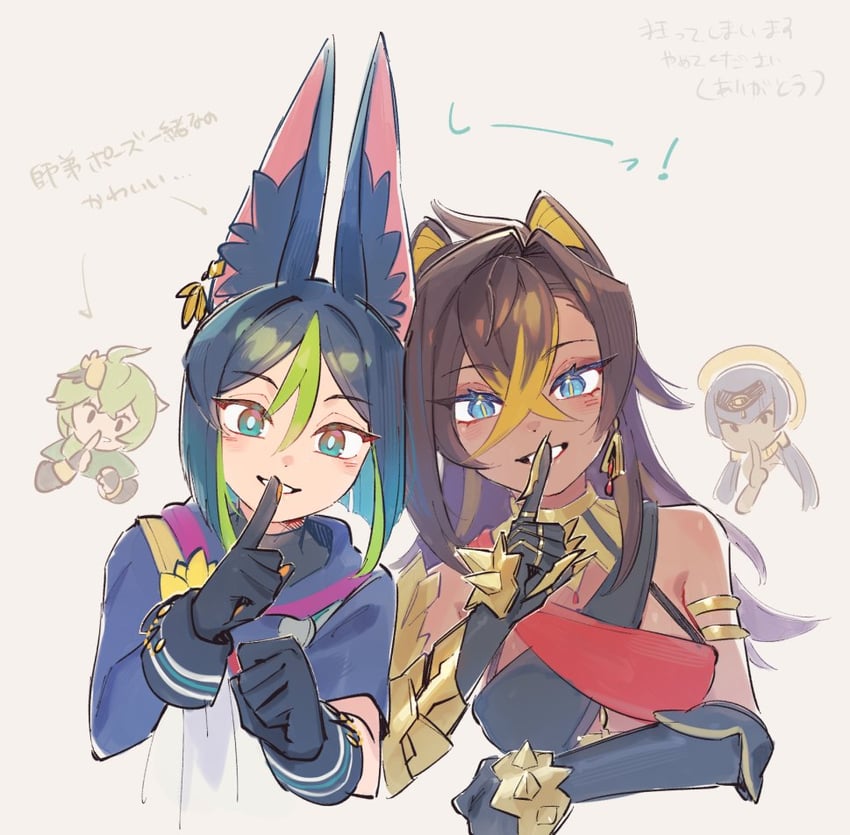 tighnari, dehya, collei, and candace (genshin impact) drawn by ukata