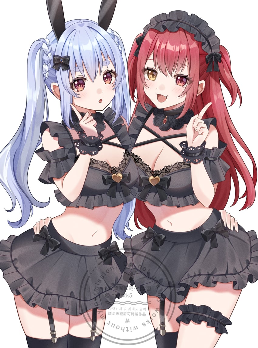 houshou marine and usada pekora (hololive) drawn by nametakeko
