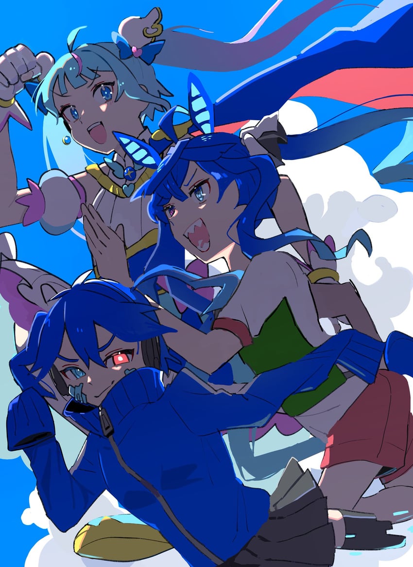 twin turbo, sora harewataru, cure sky, and ene (umamusume and 3 more) drawn by omenya