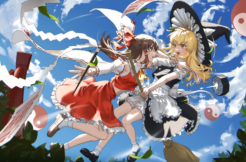 hakurei reimu and kirisame marisa (touhou) drawn by uyu_(pixiv_29530402)