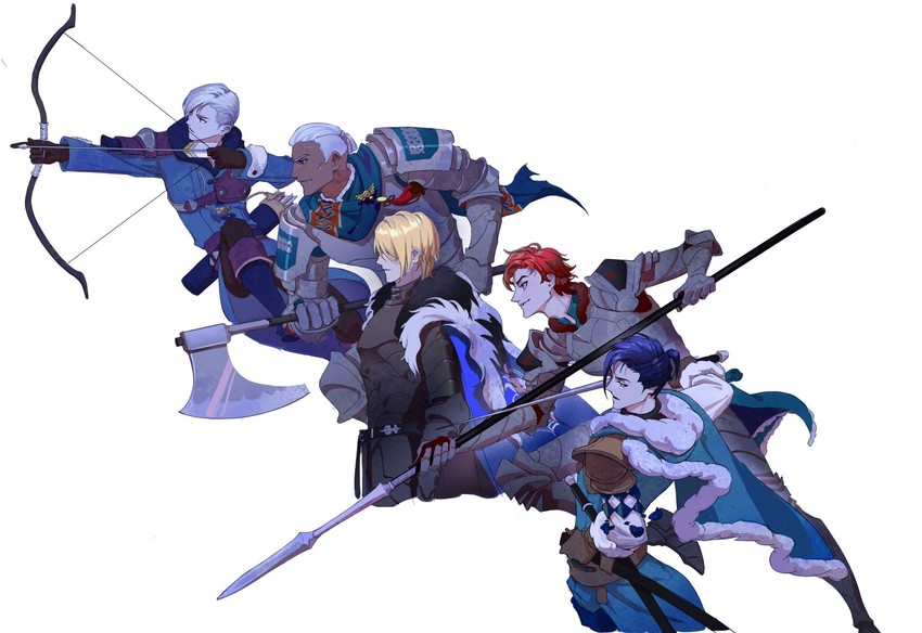 dimitri alexandre blaiddyd, sylvain jose gautier, felix hugo fraldarius, dedue molinaro, and ashe ubert (fire emblem and 1 more) drawn by lld_8