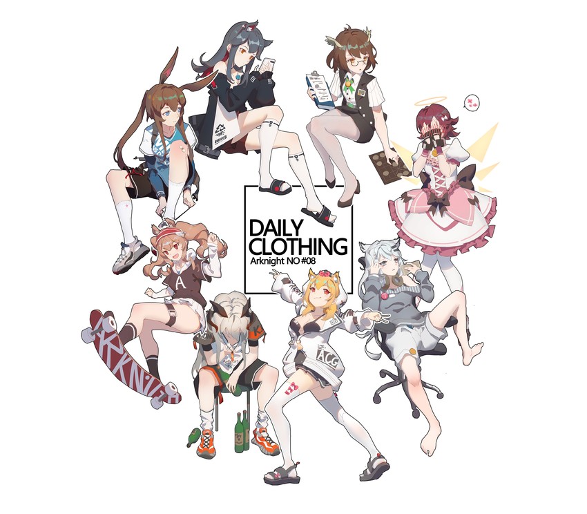 kaname madoka, amiya, texas, lappland, exusiai, and 4 more (arknights and 1 more) drawn by ibara_dance