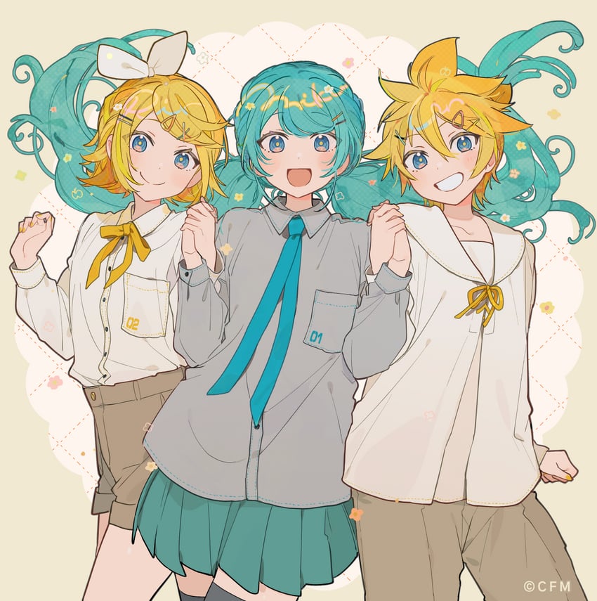 hatsune miku, kagamine rin, and kagamine len (vocaloid and 1 more) drawn by hassan_(sink916)