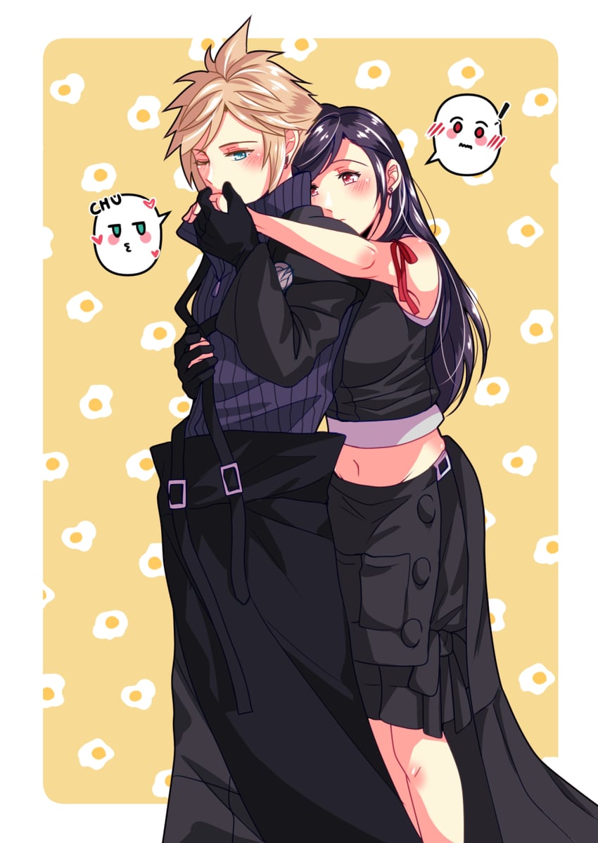 tifa lockhart, cloud strife, and fenrir (final fantasy and 2 more) drawn by babigonice