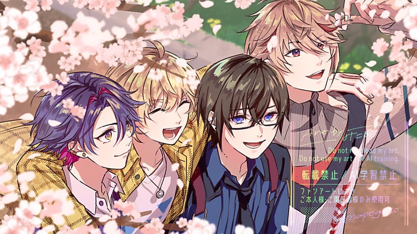 watarai hibari, fura kanato, shikinagi akira, and seraph dazzlegarden (nijisanji) drawn by mapogeso