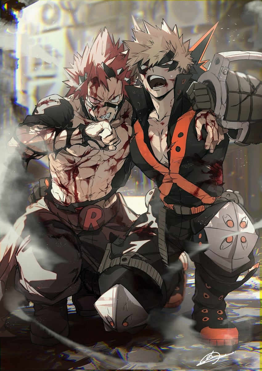 bakugou katsuki and kirishima eijiro (boku no hero academia) drawn by no-kan