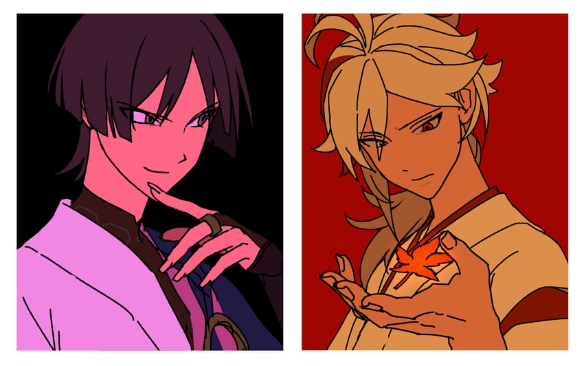 scaramouche, wanderer, and kaedehara kazuha (genshin impact) drawn by pnrcs2