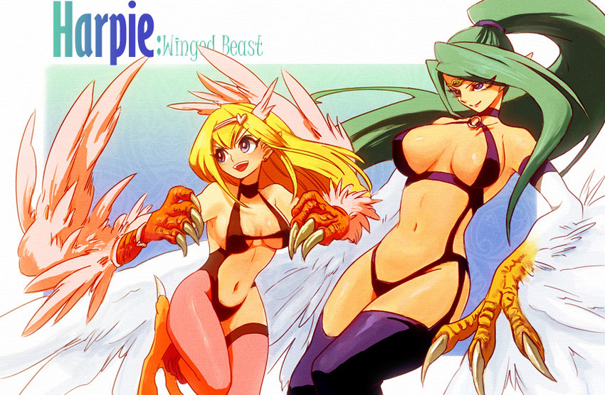 harpie girl and harpie queen (yu-gi-oh!) drawn by yuza
