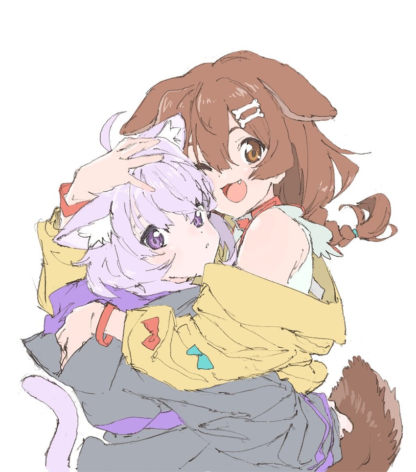 nekomata okayu and inugami korone (hololive) drawn by marugayotsu