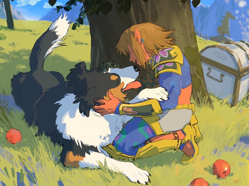 link and hylian retriever (the legend of zelda and 1 more) drawn by huahua_zhu