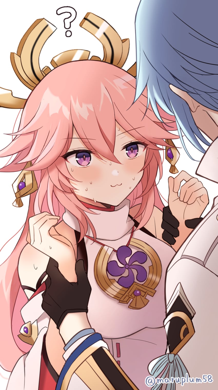 yae miko and kamisato ayato (genshin impact) drawn by maaru_(asato_maaru)