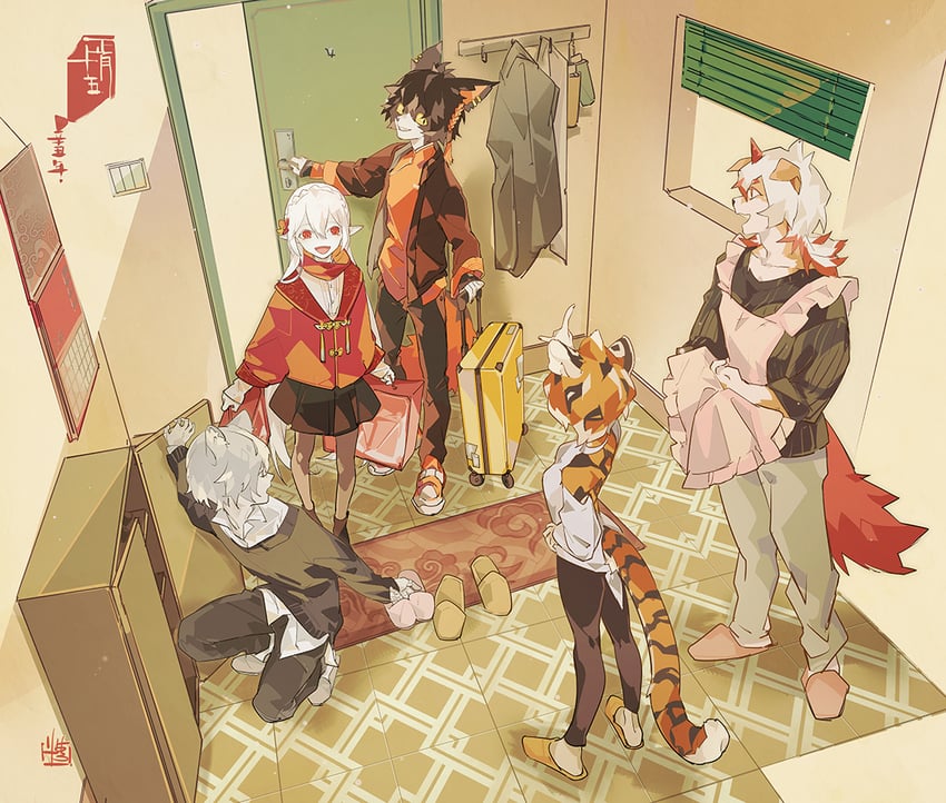 hung, warfarin, waai fu, aak, and jaye (arknights) drawn by korukun