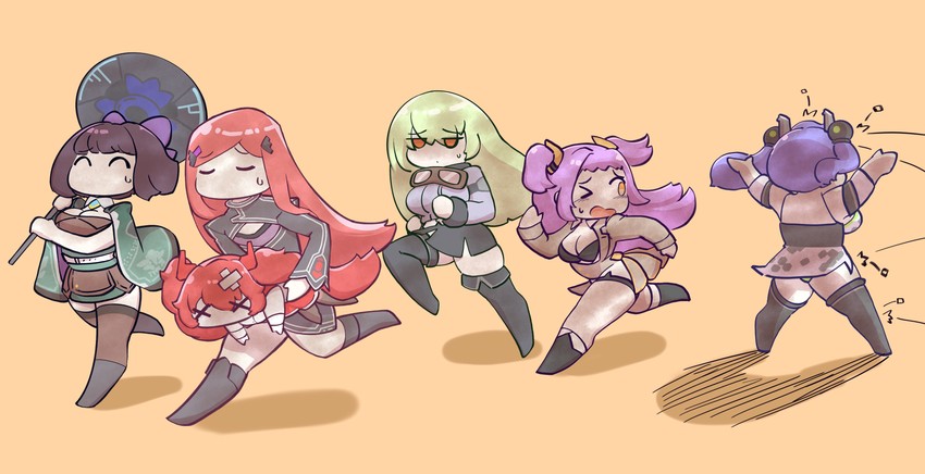may of doom, night angel, banshee, daika, sylphid, and 1 more (last origin) drawn by hoyo