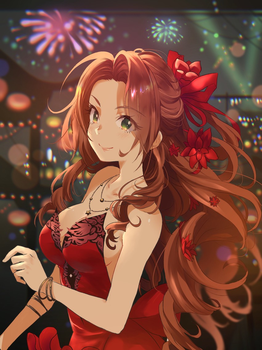 aerith gainsborough (final fantasy and 2 more) drawn by goku-chan