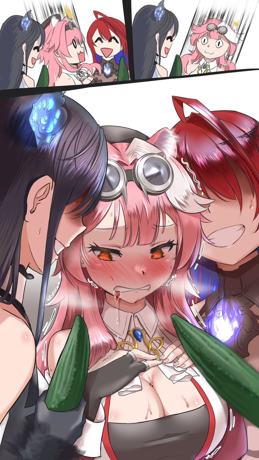 nerissa ravencroft, raora panthera, and elizabeth rose bloodflame (hololive and 1 more) drawn by 0-pie