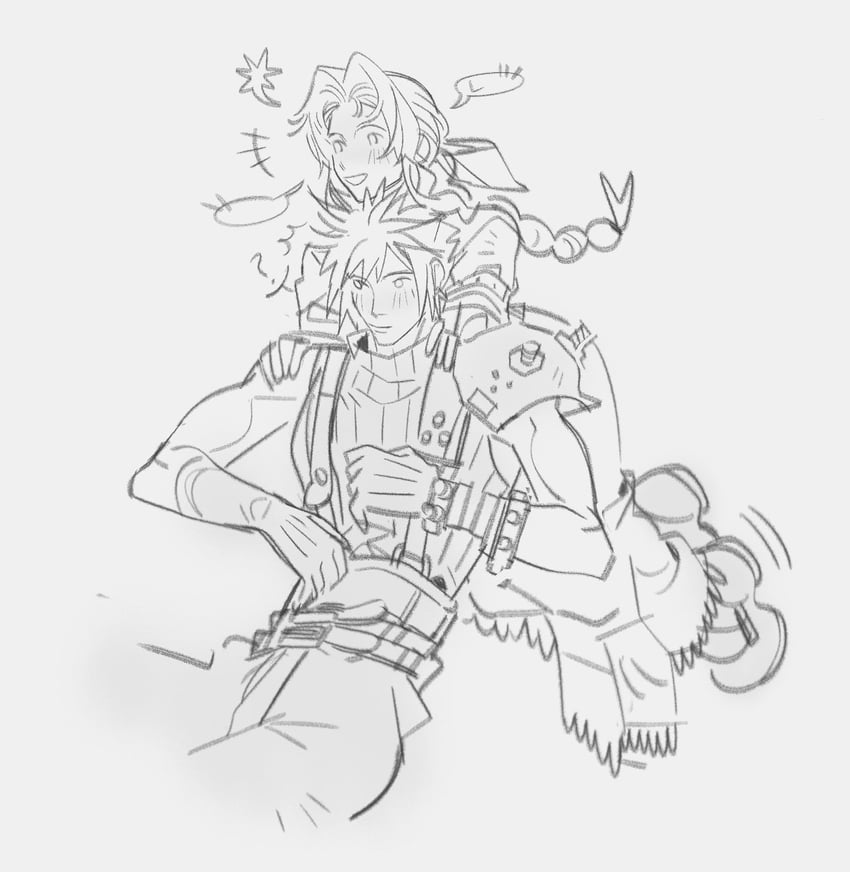 cloud strife and aerith gainsborough (final fantasy and 2 more) drawn by mmmckayyy