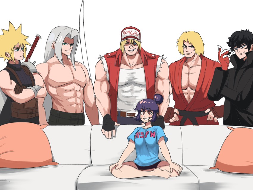 cloud strife, sephiroth, amamiya ren, ken masters, terry bogard, and 1 more (original and 10 more) drawn by tina_fate