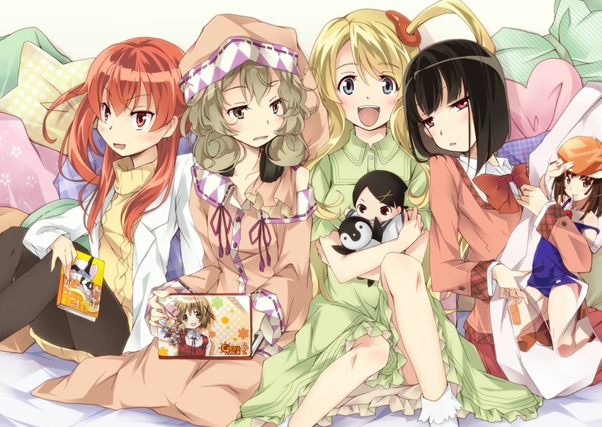 sengoku nadeko, yuno, fuura kafuka, rebecca miyamoto, saitou chiwa, and 7 more (monogatari and 7 more) drawn by nora-toro