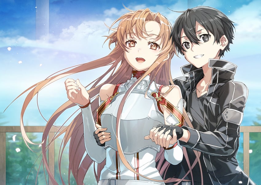 asuna and kirito (sword art online) drawn by yoru_kiri