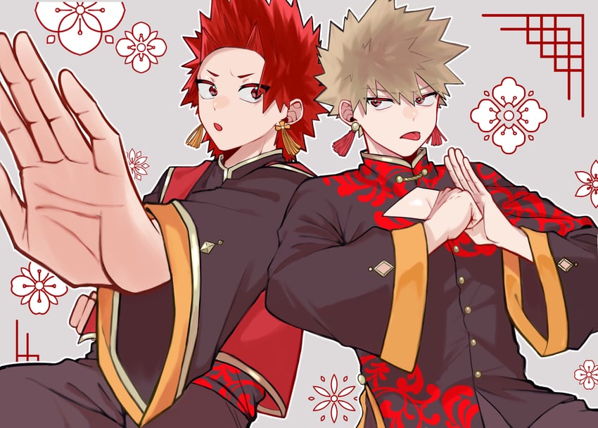 bakugou katsuki and kirishima eijiro (boku no hero academia) drawn by hane11254