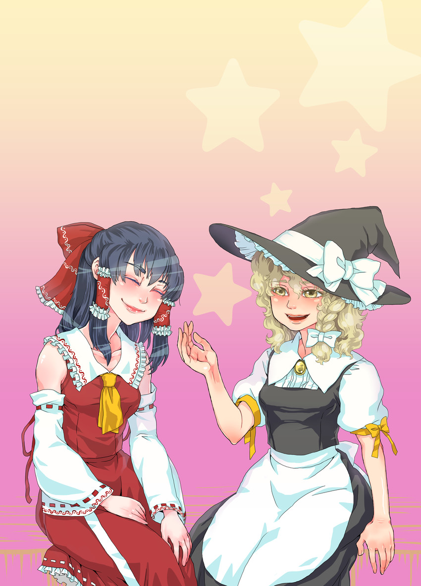 hakurei reimu and kirisame marisa (touhou) drawn by mago_(gengennikoniko)