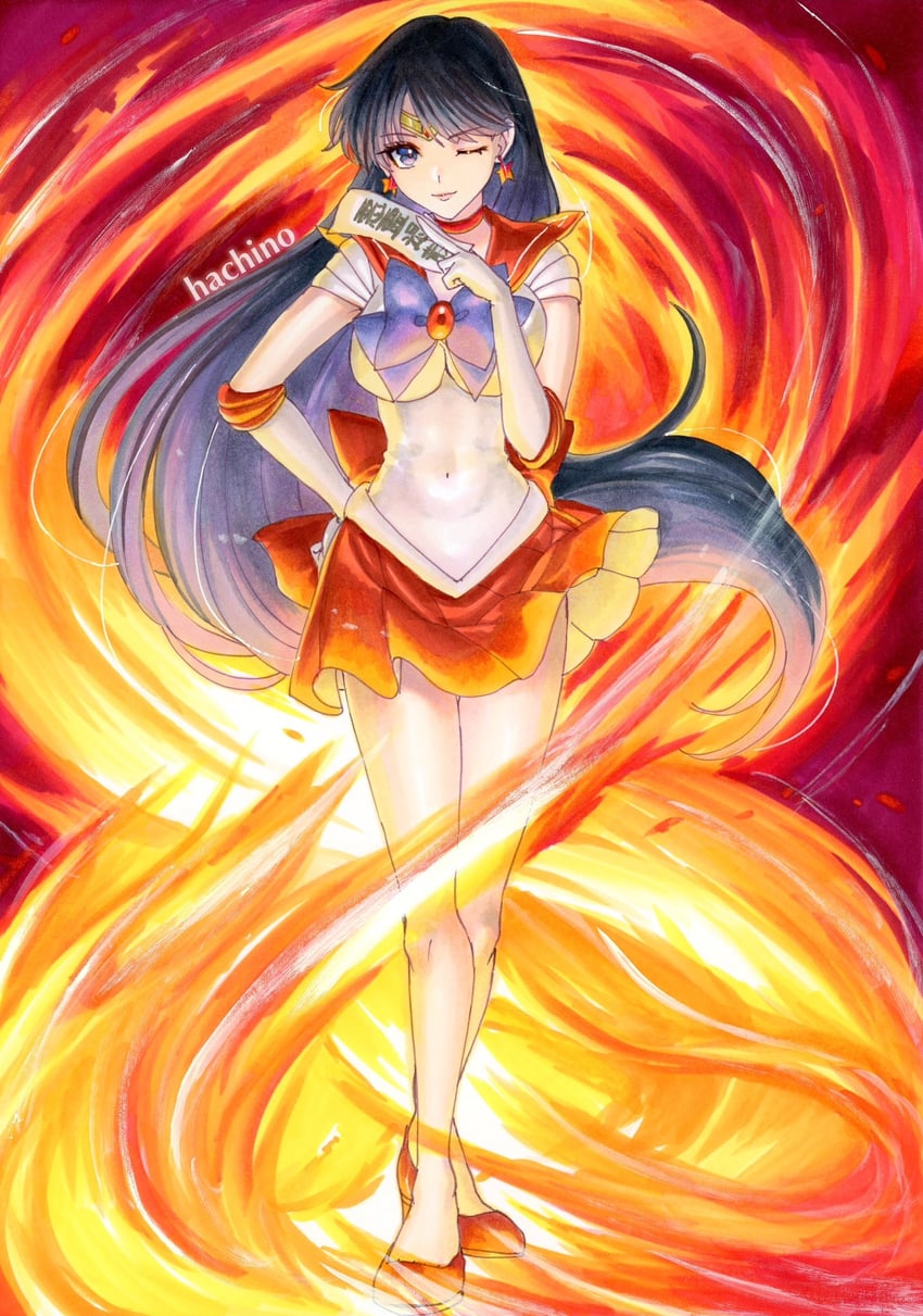 hino rei and sailor mars (bishoujo senshi sailor moon) drawn by hachi78b