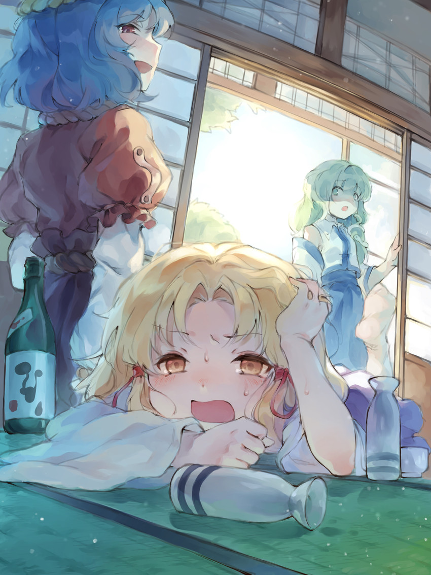kochiya sanae, moriya suwako, and yasaka kanako (touhou) drawn by kozumi_(tokuni_naitteba)