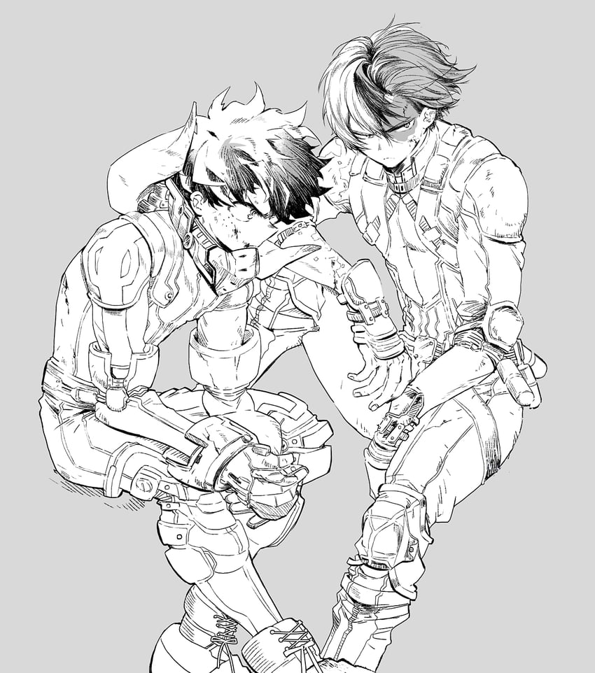 midoriya izuku and todoroki shoto (boku no hero academia) drawn by tennen_hz
