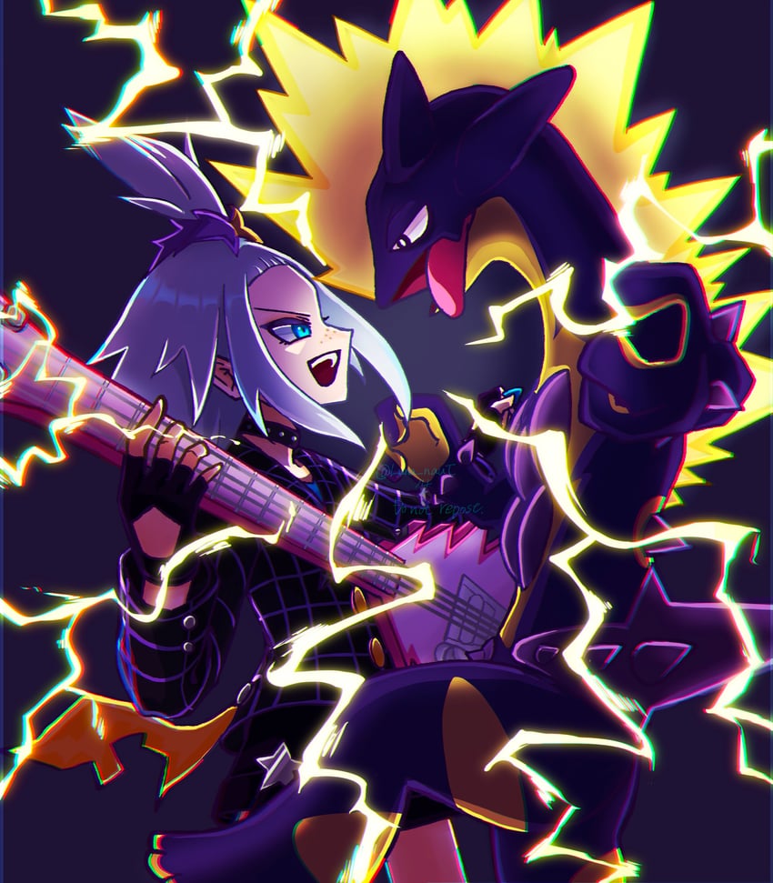 roxie and toxtricity (pokemon and 1 more) drawn by runa_(luna_naut)