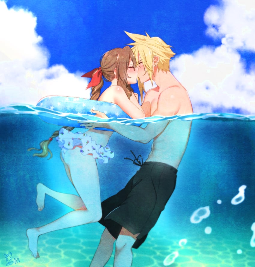 cloud strife and aerith gainsborough (final fantasy and 2 more) drawn by krudears
