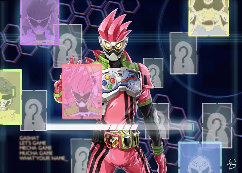 kamen rider ex-aid, kamen rider genm, kamen rider brave, mighty action x level 2, kamen rider snipe, and 2 more (kamen rider and 1 more) drawn by jiuri_jiuhao
