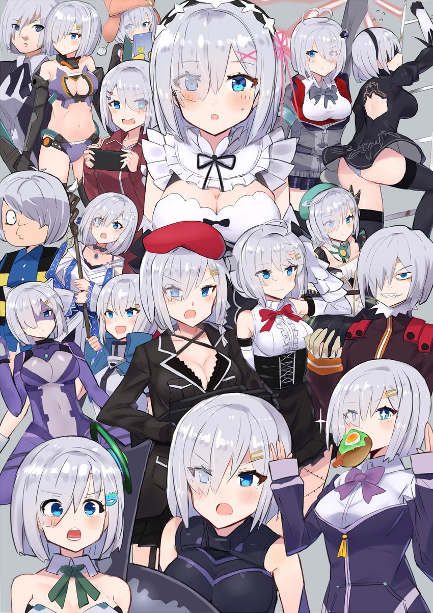 mash kyrielight, 2b, hamakaze, rem, yuuki makoto, and 16 more (kantai collection and 25 more) drawn by nonon_(xenonbot)