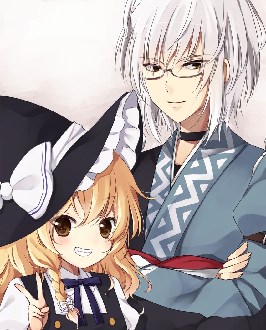 kirisame marisa and morichika rinnosuke (touhou) drawn by purin_jiisan