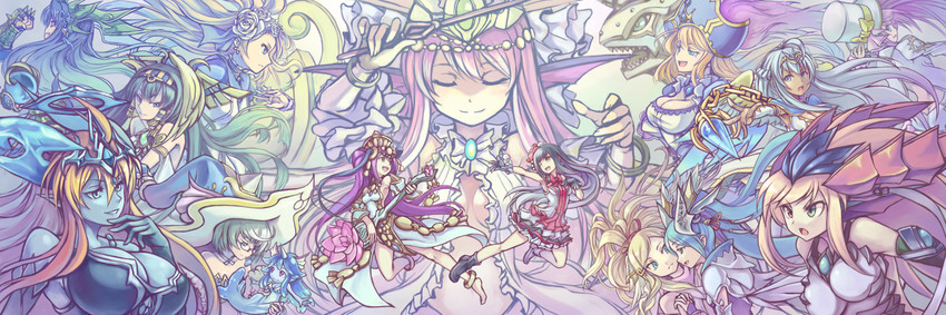karin, hera, isis, idunn & idunna, siren, and 9 more (puzzle & dragons) drawn by shouma_(bravespiritya)