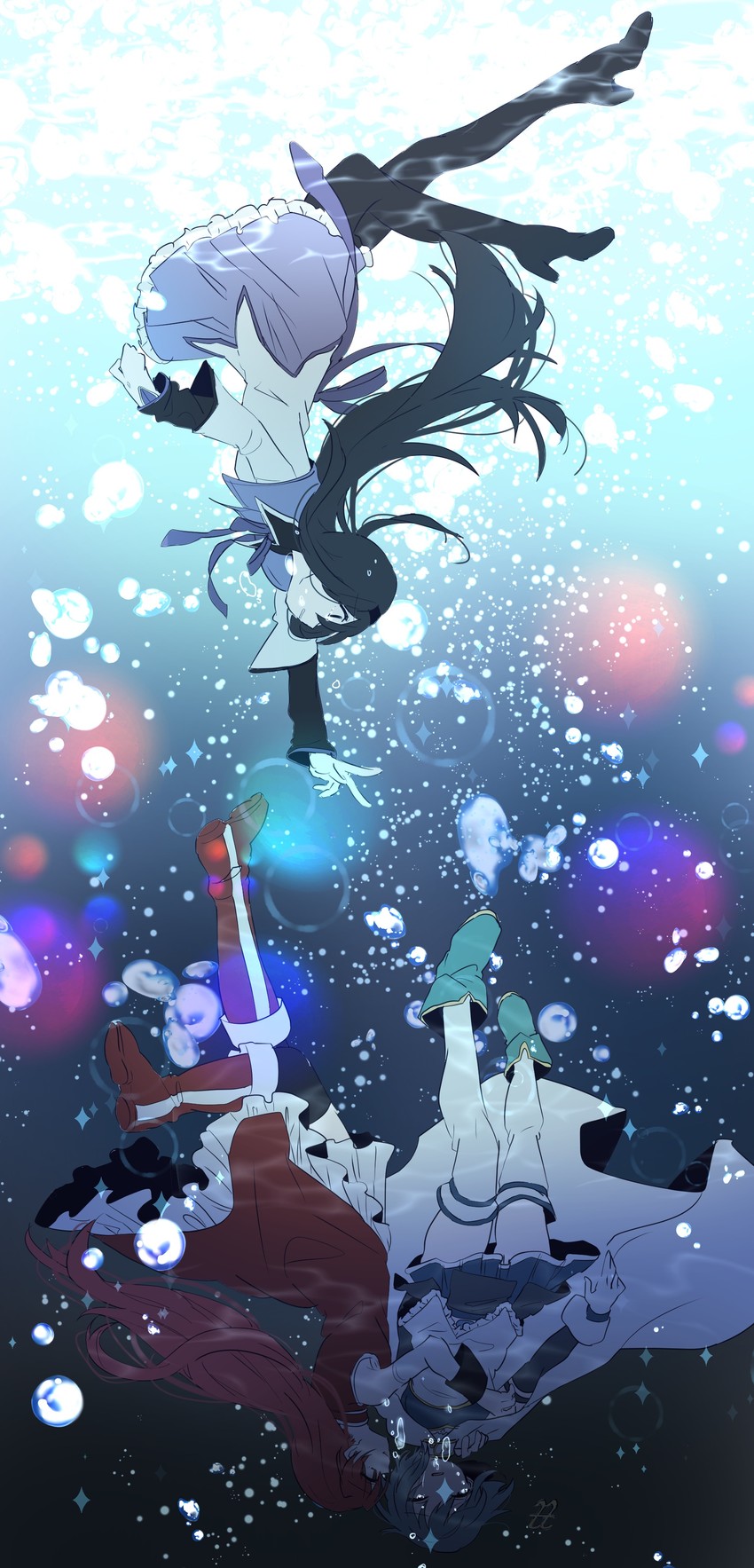 akemi homura, miki sayaka, and sakura kyoko (mahou shoujo madoka magica) drawn by yutyantogarashi